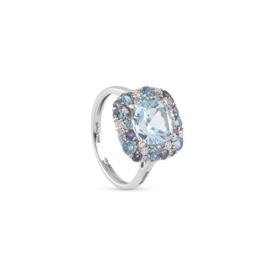 Anello BonBon in oro bianco, diamanti e semipreziosi