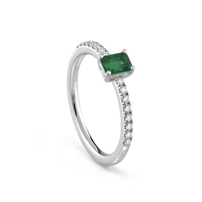 Anello Classico oro bianco, diamanti e smeraldo