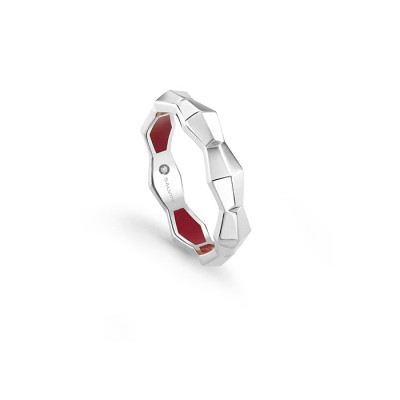 Anello Eva in oro bianco con diamanti e hyceramic rosso