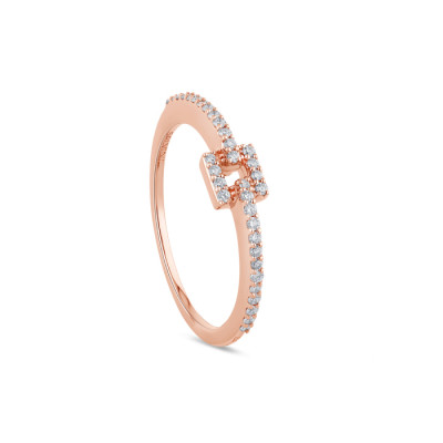Anello Geometrica Quadrato in oro rosa e diamanti - 1 modulo