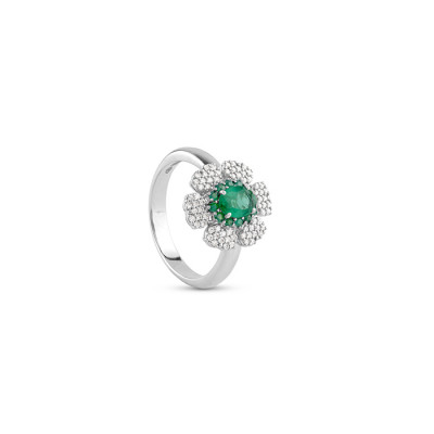 Anello Incantesimo in oro bianco con diamanti e smeraldo - Fiore small