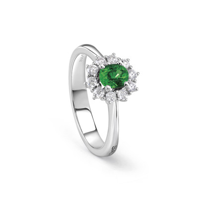 Anello Love for color in oro bianco, smeraldo ct. 0,25 e diamanti ct. 0,39 GH