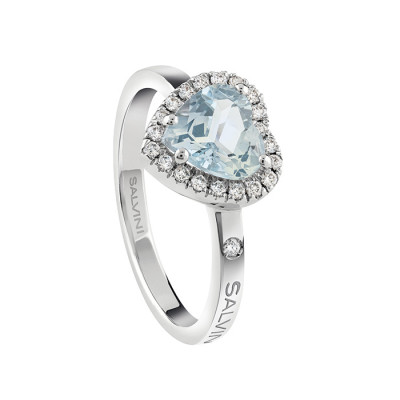 Anello Sorrento Cuore in oro bianco, diamanti e acquamarina