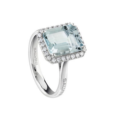 Anello Sorrento in oro bianco, diamanti e acquamarina