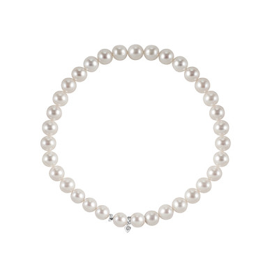 Bracciale in oro bianco con perle giapponesi bianche e chiusura con diamante 750/800