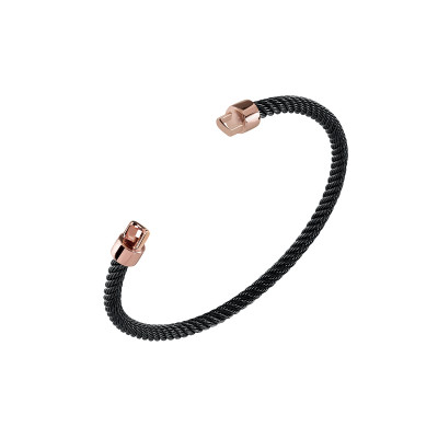 Bracciale Infinito in acciaio brunito nero con inserti in oro rosé
