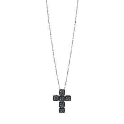 Collana Bagliori Croce in oro bianco e diamanti neri