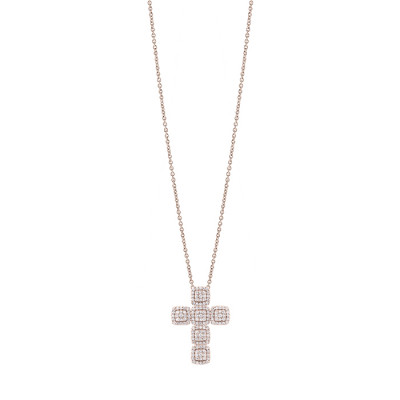 Collana Bagliori Croce in oro rosa e diamanti