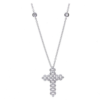 Collana Cachemire Croce in oro bianco con diamanti