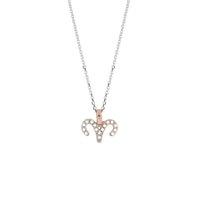 Collana I Segni Zodiacali Ariete oro bianco e rosa con diamanti