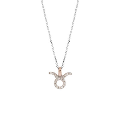 Collana I Segni Zodiacali Toro oro bianco e rosa con diamanti