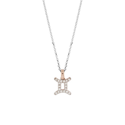Collana I Segni Zodiacali Gemelli oro bianco e rosa con diamanti