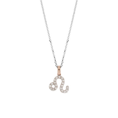 Collana I Segni Zodiacali Leone oro bianco e rosa con diamanti