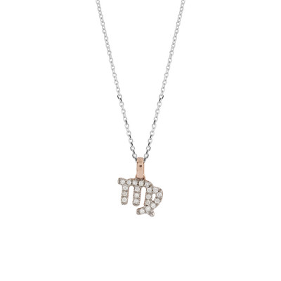 Collana I Segni Zodiacali Vergine oro bianco e rosa con diamanti