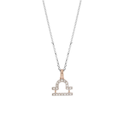 Collana I Segni Zodiacali Bilancia oro bianco e rosa con diamanti