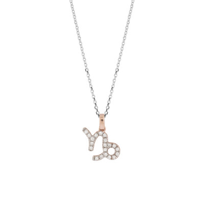Collana I Segni Zodiacali Capricorno oro bianco e rosa con diamanti