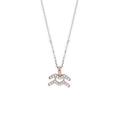 Collana I Segni Zodiacali Acquario oro bianco e rosa con diamanti