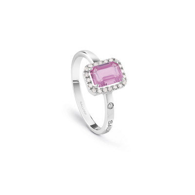 Anello Sorrento in oro bianco con diamanti e zaffiro rosa