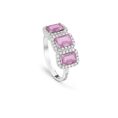 Anello Sorrento in oro bianco con diamanti e zaffiri rosa