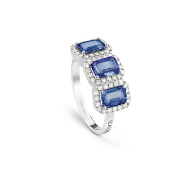 Anello Sorrento in oro bianco con diamanti e tanzaniti