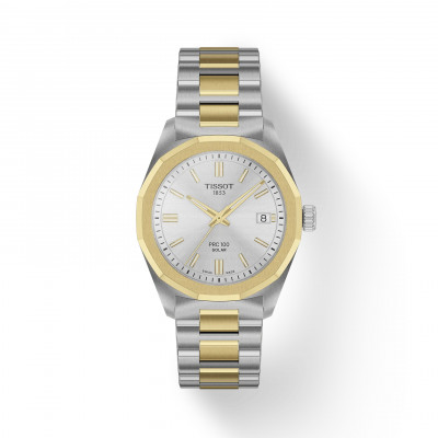 PRC 100 Solar Quartz 34 mm argento e PVD oro